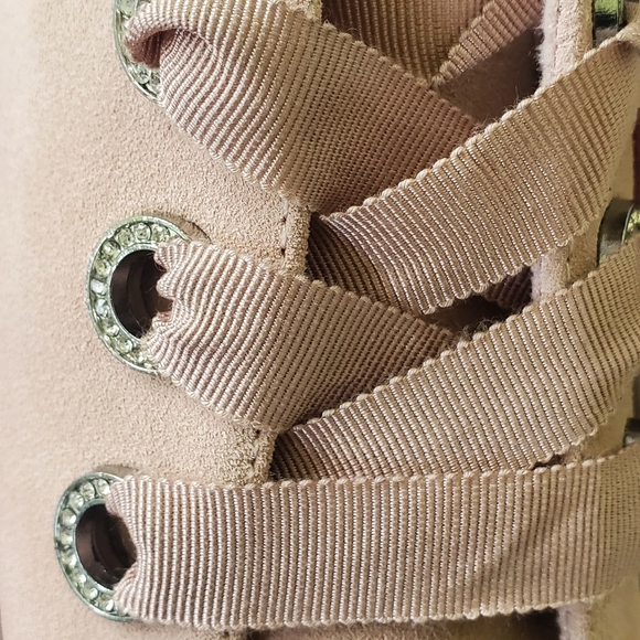 Isaac Mizrahi Live Pink and White Sneakers. Sleek Suede With Crystal Accents - Picture 5 of 6